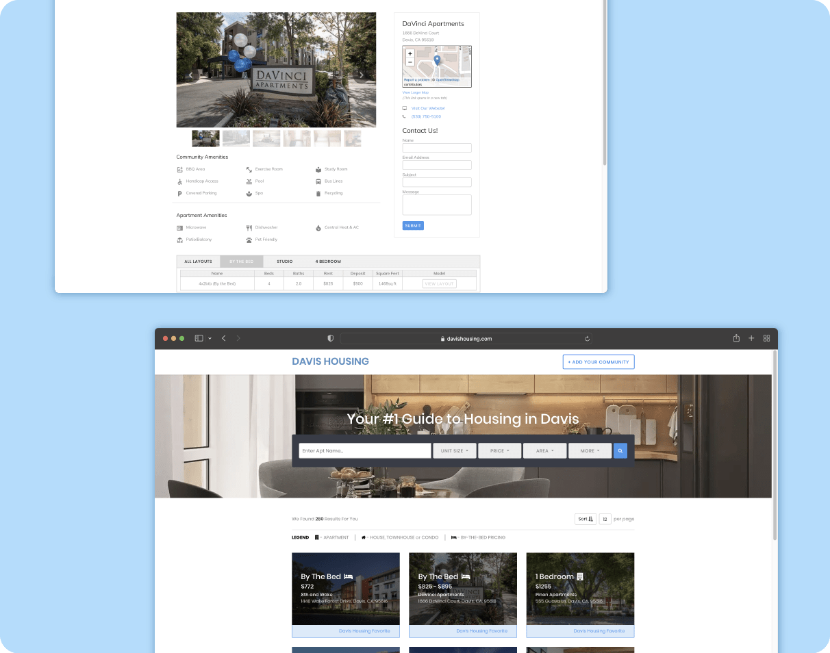 Davis Housing web page images