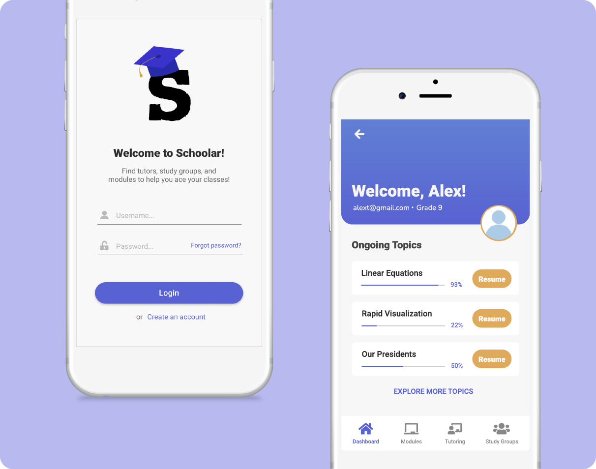 Schoolar app mockups
